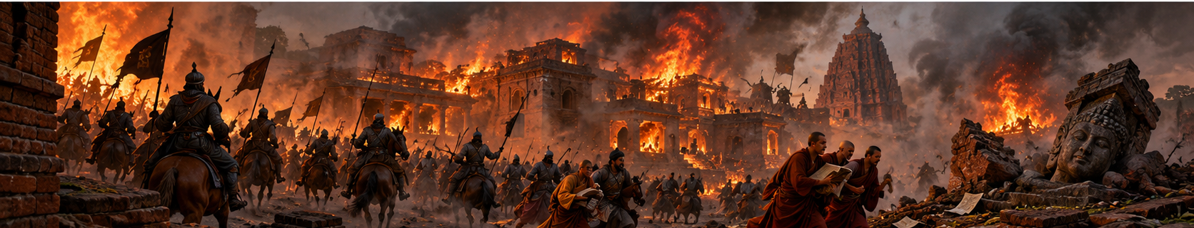 Artistic reconstruction of Nalanda under attack